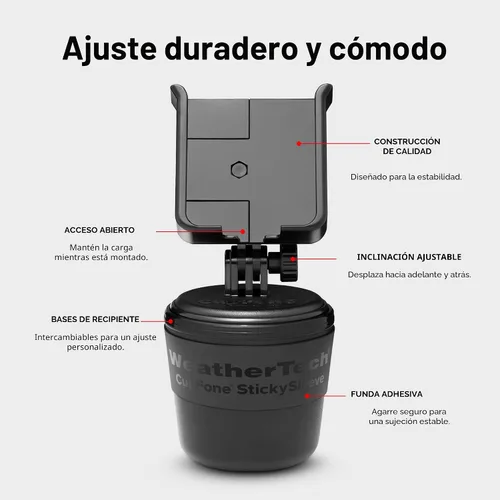 Vista 3 de WeatherTech CupFone, Soporte Universal de Portavasos para Teléfono en Coches – Ajuste Ajustable y Seguro con Acceso Abierto para Carga – Compatible