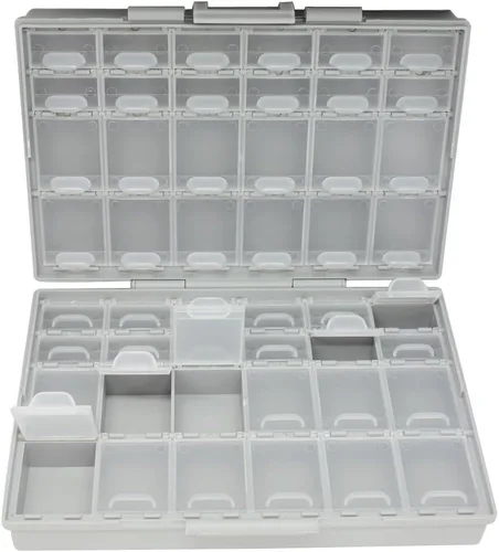 Vista 16 de AideTek medio transparente CAJA-ALL-24 piezas pequeñas cuentas papelería joyero organizador para piezas clasificadas 3 tamaños 24 compartimentos