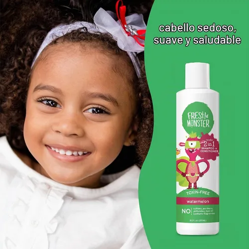 Vista 5 de Fresh Monster Champú y Acondicionador 2 en 1 para niños, Sandía