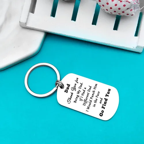 Vista 4 de Xiahuyu Regalo de Navidad para papá, regalo de cumpleaños con texto en inglés "Thank You for Being My Dad", llavero para el día del padre, regalo