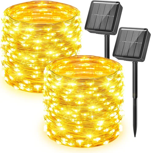 Vista 8 de Minetom - Guirnalda de luces solares, 2 unidades en total de 66 pies, 200 luces LED solares