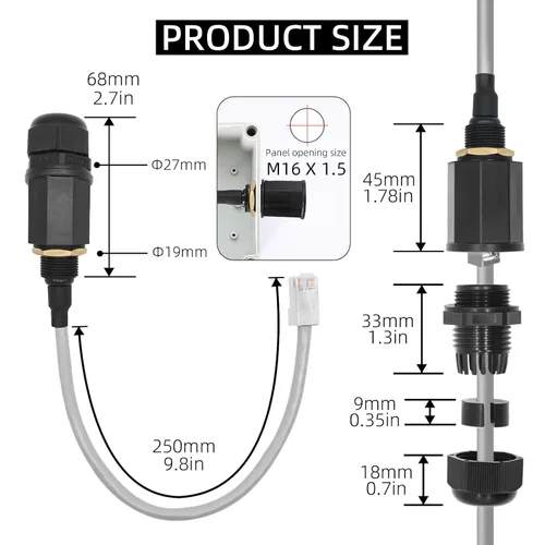 Vista 4 de Conector impermeable RJ45 de montaje en panel con escudo, macho a hembra, 8P8C, CAT 5, CAT 5E, M16 IP67 Ethernet LAN, acoplador de cable LAN