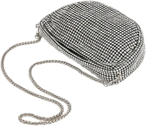 Vista 6 de UMREN Bolso de mano anudado con purpurina completa para mujer, con diamantes de imitación de cristal, bolso cruzado de noche con diamantes