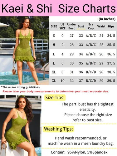 Vista 7 de Kaei&Shi Vestido corto con volantes para cubrir la playa, tejido de ganchillo