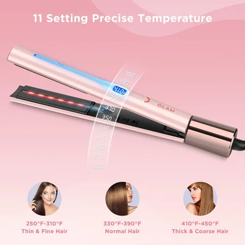 Vista 4 de IG INGLAM Plancha lisa para el cabello de titanio, rizador de pelo infrarrojo de 1 pulgada, plancha alisadora iónica negativa de voltaje dual con 11