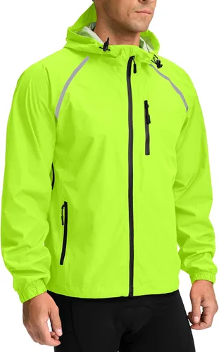 Vista 16 de Bikewa - Chaqueta de lluvia para hombre, impermeable, para ciclismo, con capucha, ligera, plegable, cortavientos para bicicleta, chaqueta de running