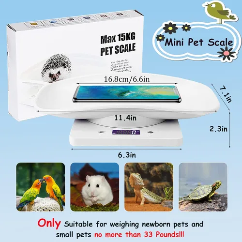 Vista 3 de Báscula digital para mascotas, báscula de pesaje electrónica LCD portátil con bandeja (máximo 33 libras), báscula de peso para animales pequeños