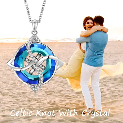 Vista 2 de ZLILIJAN Celtic Knot Irish Knot Necklace 925 Sterling Silver Good Luck Pendant Blue Circle Crystal Necklace Irish Symbols Gaelic Jewelry Gift for