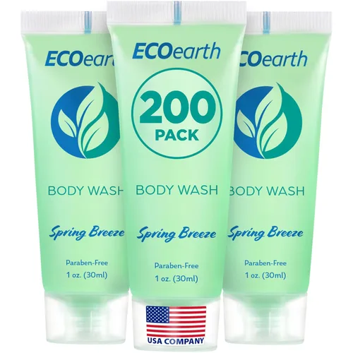 Vista 7 de EcoEarth Gel de baño de tamaño viaje (1 onza líquida, 100 unidades, brisa de primavera), deleita a tus invitados con un gel de baño revitalizante