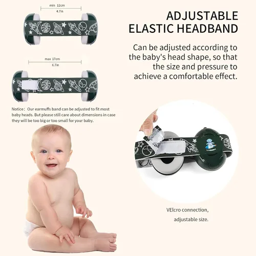 Vista 4 de LYSIAN Orejeras con reducción de ruido para bebés, auriculares con cancelación de ruido de 25 dB para bebés y niños, perfectos para dormir, viajes