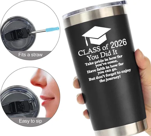 Vista 3 de Regalo motivacional de graduación 2026 para él y ella, vaso de acero inoxidable de 20 onzas para automóvil, taza insultada, regalos inspiradores