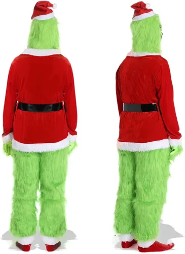 Vista 4 de Vukrtuo Disfraz de monstruo verde 7 piezas traje de Papá Noel peludo de lujo disfraz de cosplay verde