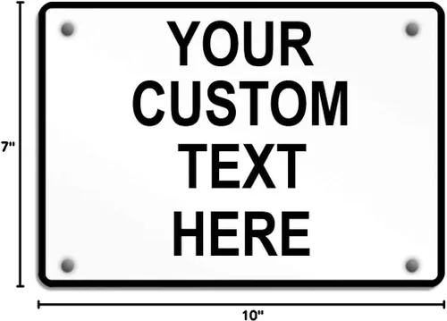 Vista 7 de Letrero de metal resistente a la intemperie de aluminio, varios tamaños, texto personalizado aquí, blanco y negro, regulación de tráfico, letreros