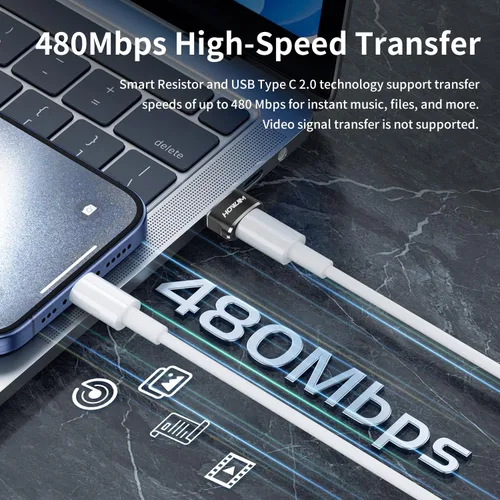 Vista 3 de Paquete de 2 adaptadores USB a USB C, USB 2.0 de carga rápida de transferencia de datos de 480 Mbps, adaptador OTG hembra tipo C a USB 2.0 macho