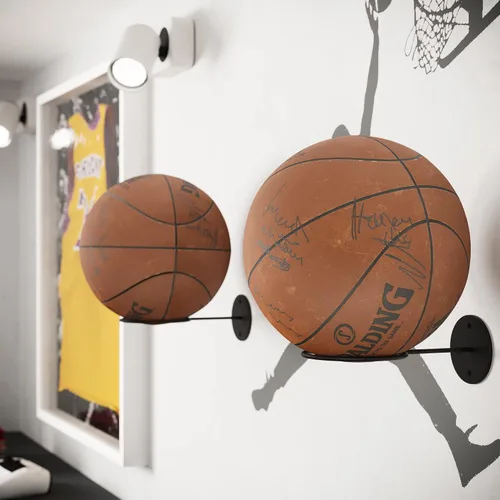 Vista 3 de Wallniture Palla Ball - Juego de 2 estantes de almacenamiento para montar en la pared, para pelotas de fútbol, voleibol, fútbol y baloncesto