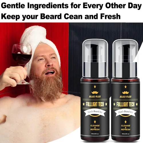 Vista 5 de FULLLIGHT TECH Kit de cuidado de barba para hombre, 2 unidades, champú de aceite de argán y aceites de jojoba, extracto de romero para un