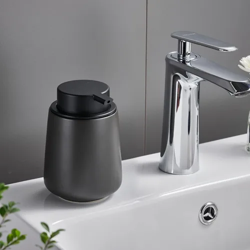 Vista 4 de Dispensador de jabón de manos de espuma de 12 onzas, dispensador de jabón espumoso negro para baño con bomba fácil de presionar, dispensador