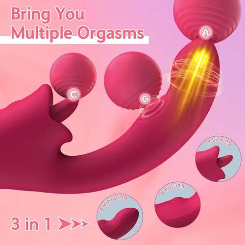 Vista 3 de Juguetes sexuales vibradores de juguete rosa para mujeres, juguetes para adultos, vibradores, juguete sexual con 9 modos de lamer y aletear, 9