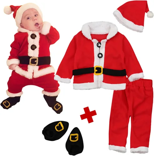 Vista 2 de FIOMVA Disfraces de Navidad para Bebé Niña Niño Trajes de Papá Noel Ropa Conjuntos Vestido Chaqueta Abrigo Pantalones Largos Gorro Calcetines Cosplay