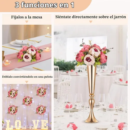 Vista 4 de NUPTIO Bolas de flores flores para centros de mesa: 2 piezas de 9.4 pulgadas de diámetro rosa oscuro peonía artificial arreglo de bolas de flores