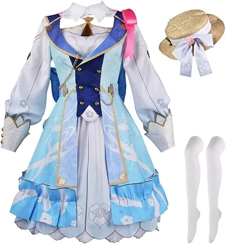Vista 7 de Kamisato Ayaka - Disfraz de Ayaka para cosplay, disfraz de sirvienta, uniforme de peluca para Halloween