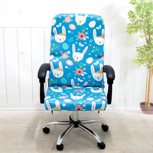 Vista 4 de Funda elástica para silla de oficina de Pascua, ajuste suave, silla giratoria universal de escritorio, silla de computadora con respaldo alto