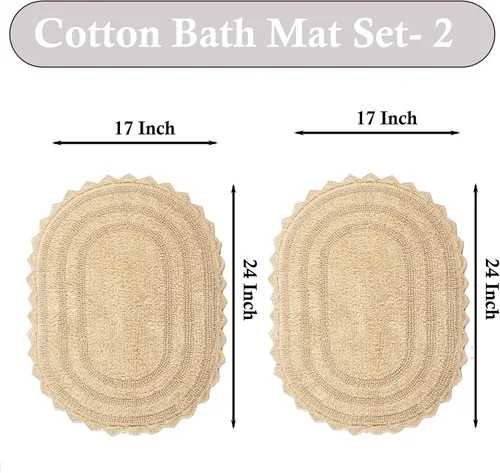 Vista 2 de TreeWool - Alfombras de baño con borde de ganchillo reversible en algodón de felpa (paquete de 2)