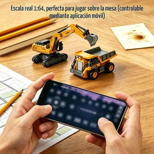 Vista 4 de 2 PCS Mini RC Vehículos de Construcción Juguete 1:64 Excavadora y Camión Excavadora y camión volquete