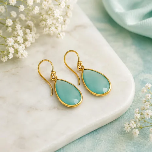 Vista 4 de Aretes de ágata musgo verde de 0.472 x 0.709 in con forma de pera de plata de ley 925, aretes de piedras preciosas hechos a mano, juego de bisel