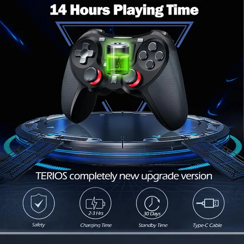 Vista 5 de TERIOS Controlador inalámbrico para PS4, control remoto con joystick efecto Hall, batería de 1000 mAh, conector de audio de 0.138 in y función