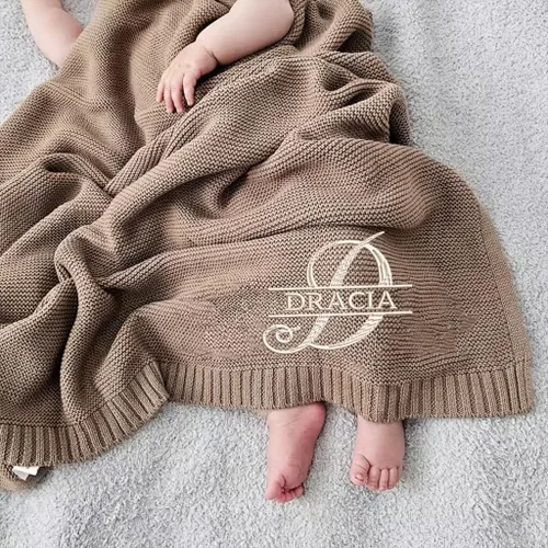 Vista 15 de Manta de punto personalizada y bordada de lujo con nombre de bebé, manta de algodón personalizada y monogramada para la guardería, regalos para bebé