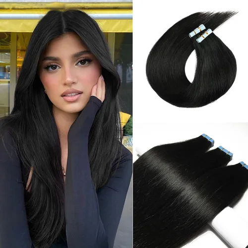 Vista 15 de Extensiones adhesivas rubias de cabello humano brasileño grado 9A, #60 rubio platino, cinta en 12 pulgadas, 20 unidades por juego, extensiones
