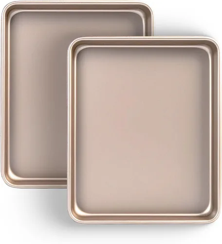 Vista 10 de PACK DE 2 fuentes para horno tostador de Shinsin, bandejas antiadherentes de 9X11, juego de bandejas para galletas 57% más gruesas, aptas