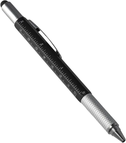 Vista 2 de Bolígrafo multiherramienta 6 en 1 para hombre, lápiz capacitivo, regla Negro