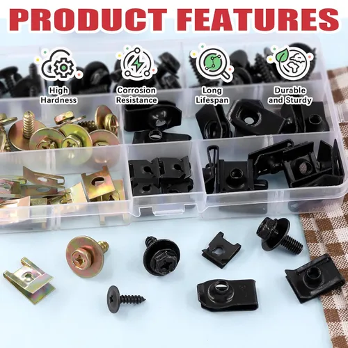 Vista 4 de Hilitchi Kit surtido de tuercas y tornillos en U para automóvil, incluye 4 tamaños de clips de tuerca en U, clips tipo U, clips de fijación