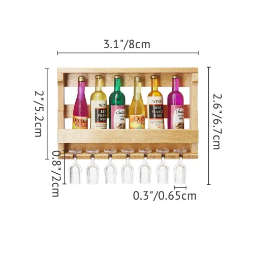 Vista 5 de Odoria Estante miniatura para botellas de vino 1/12 con vasos, accesorios de decoración de casa de muñecas