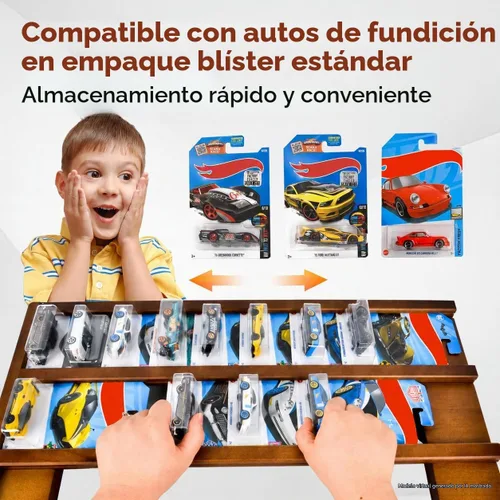 Vista 5 de Vitrina para coche con ruedas calientes cardadas, capacidad para 50 coches