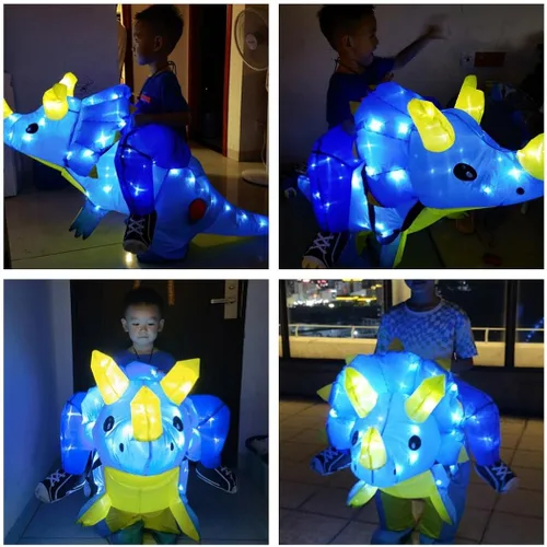 Vista 5 de bDDeDD Disfraz inflable para niños disfraz de dinosaurio T-REX con luz LED para fiesta de Navidad