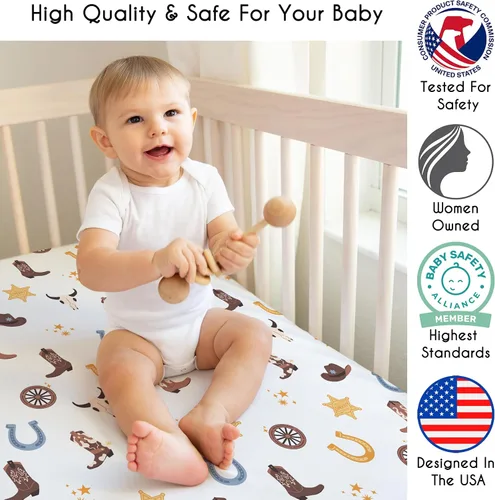 Vista 3 de Sweet Jojo Designs Sábanas bajeras para cuna (vaquero bohemio occidental) para niños, guardería infantil, habitación de niños pequeños, tamaño azul