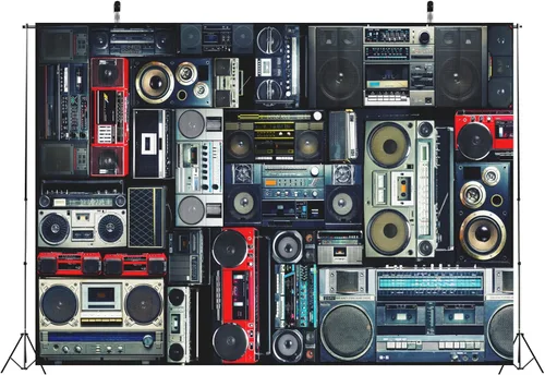 Vista 3 de BELECO Fondo de pantalla retro para pared de los años 80, 5 x 3 pies, estilo vintage de los años 70, regreso a los años 80, 90, fiesta, música, DJ