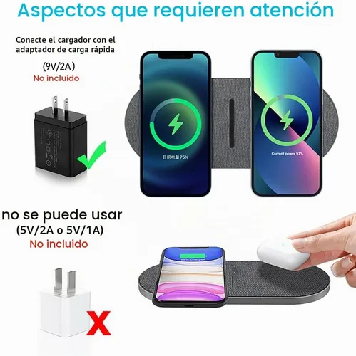 Vista 7 de Cargador inalámbrico dual de 20 W para múltiples dispositivos, almohadilla de carga inalámbrica rápida de 40 W para iPhone de Apple, AirPods