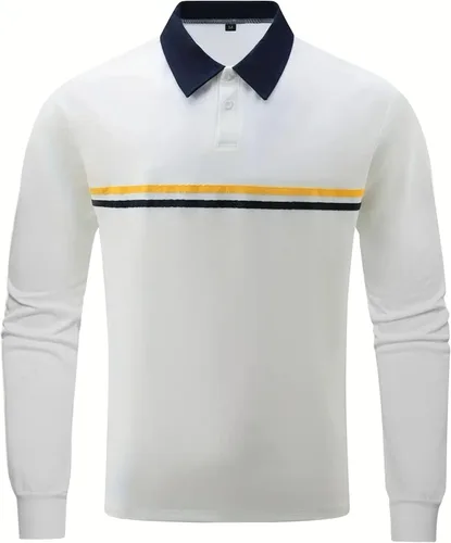 Vista 3 de Tops con botones salir Hombres Camisas Manga Larga solapa y retales, Blusa de oficina Deportiva sólida para Trabajo