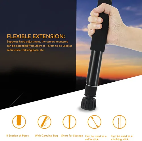 Vista 3 de Monopod de cámara de 62 pulgadas, monopie resistente de 8 secciones, poste de senderismo de aluminio para fotografía con tornillo de conversión
