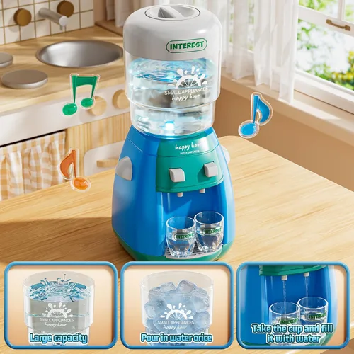 Vista 4 de PEADUCK Juego de electrodomésticos de cocina 3 en 1 para niños, juguetes de simulación con licuadora, mezcladores, dispensador de agua, sonidos