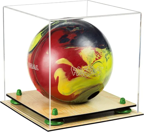 Vista 45 de Better Display Cases Acrylic Bowling Ball Display Case with Mirror Case, Yellow Risers and Clear Base (B33/A028)