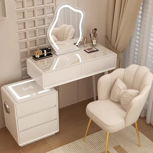 Vista 16 de Tocador con espejo con luces, mesa de tocador con cajones, mesa de maquillaje blanca, 3 modos de iluminación de brillo ajustable, para dormitorio