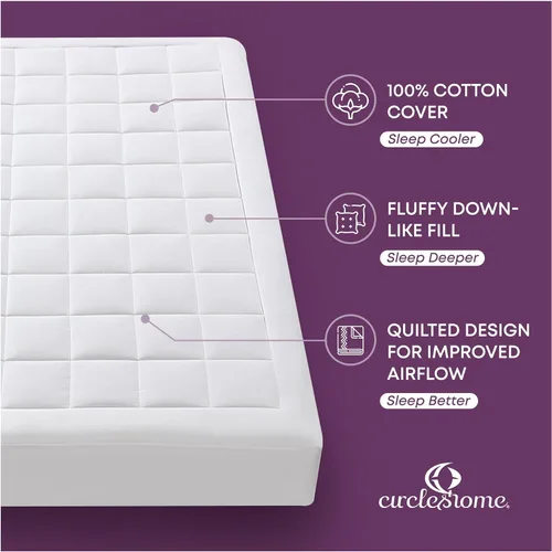 Vista 2 de CirclesHome Protector de colchón de tamaño individual – 100% algodón superior Ultra – Protector de colchón alternativo de plumón de felpa – 200