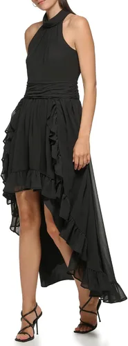 Vista 2 de Karl Lagerfeld Paris Womens Chiffon High-Low Maxi Dress with Ruffle Skirt and Mock Neck