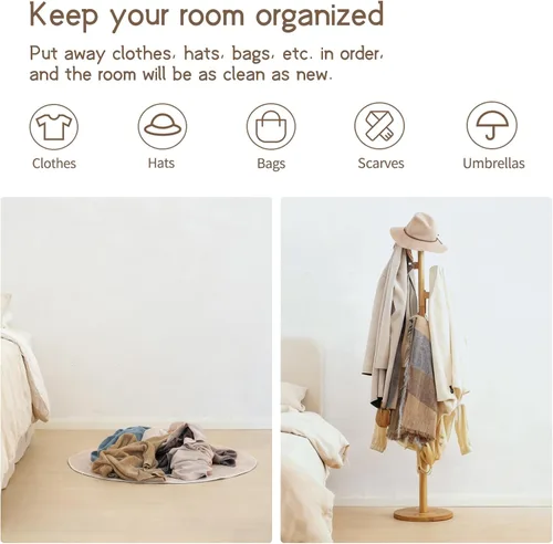 Vista 6 de Perchero de bambú Cactus para abrigos y ropa, estante de ropa independiente con 6 ganchos para adultos y niños, perchero resistente y moderno