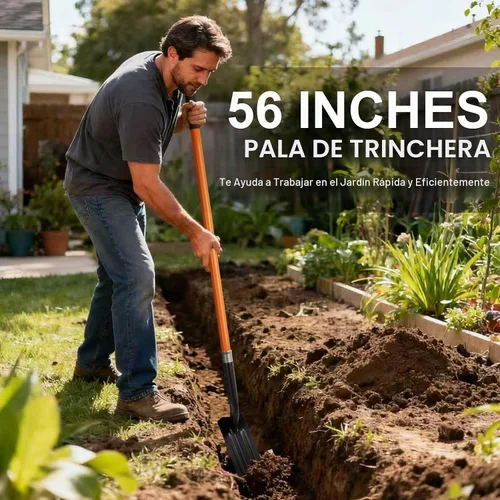 Vista 3 de Nohovu Pala de zanja para excavar, pala de trinchera de 4 pulgadas, pala de zanja resistente con mango de fibra de vidrio, 56 pulgadas